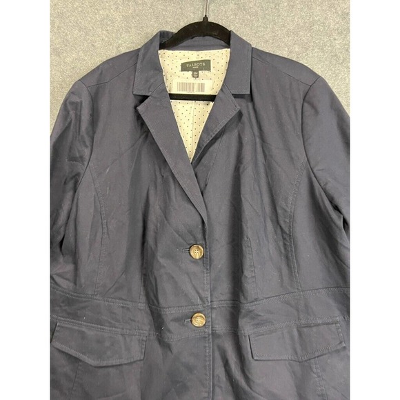 Talbots Blazer Women 22 W Navy Blue Long Sleeve Double Button Back Tie Detail - Picture 2 of 12